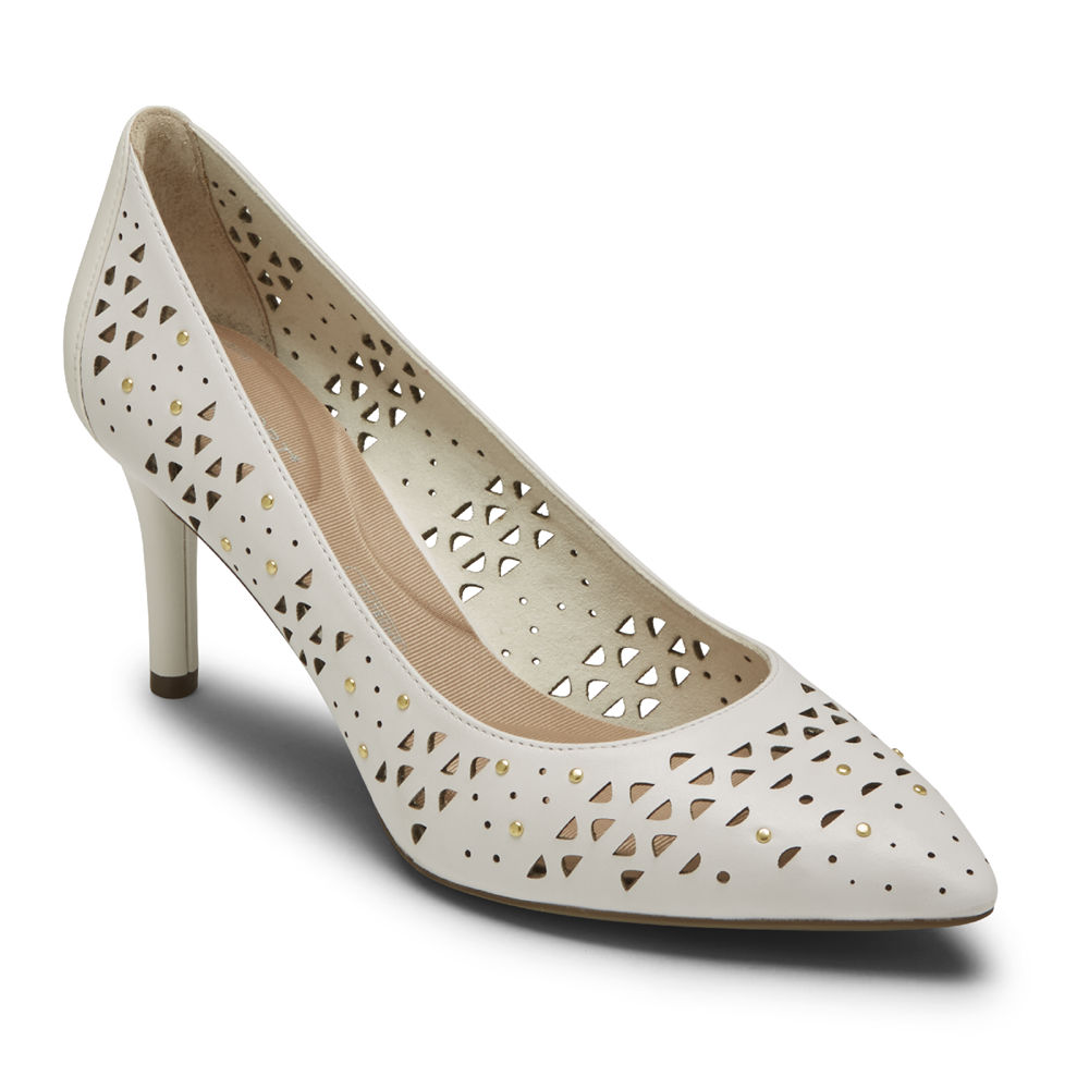 Rockport Womens Heels White - Total Motion 75mm Perforated Studded - UK 394-XABWDN